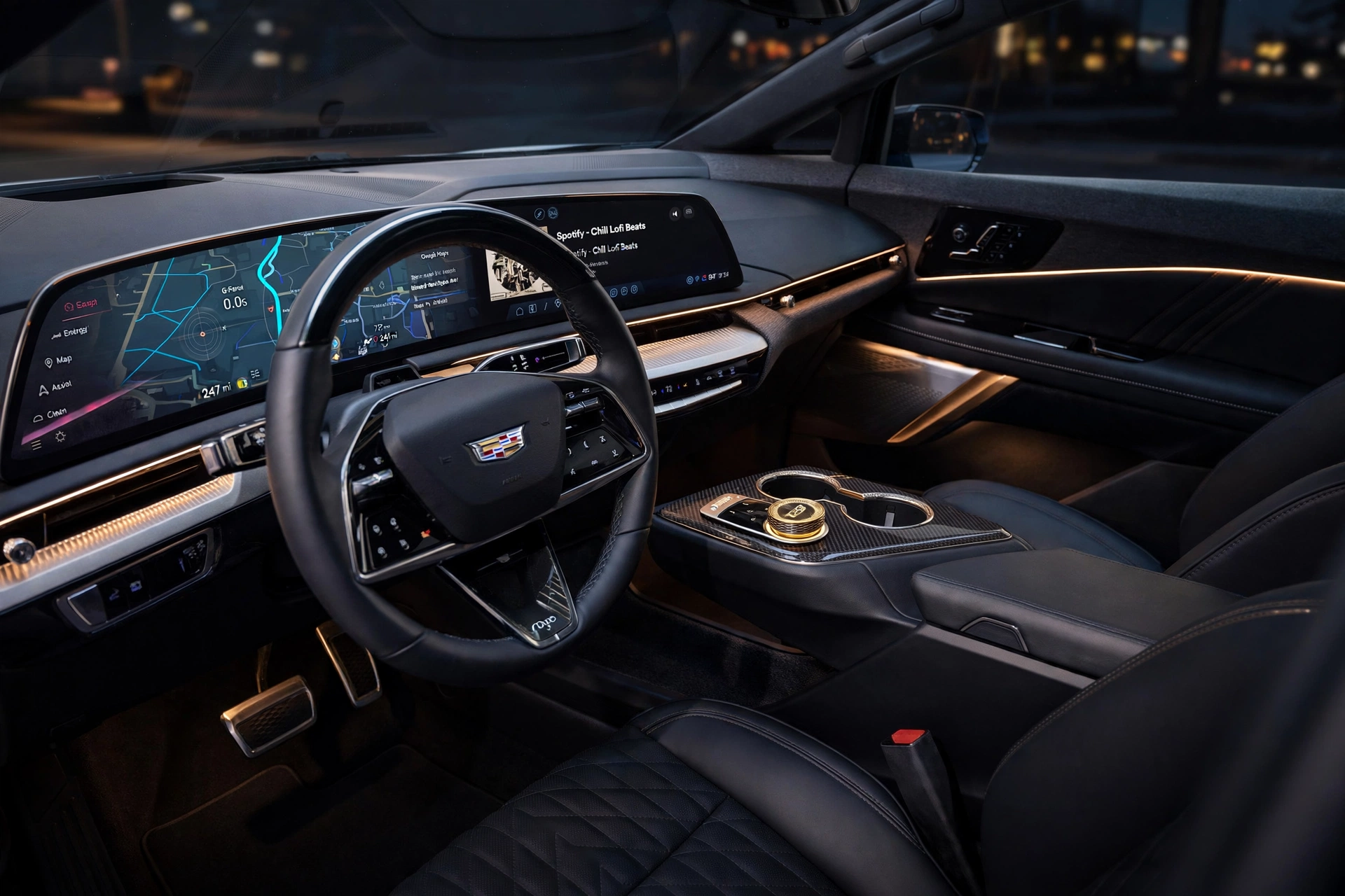 Cadillac Optiq cabin with 33-inch curved display and upscale interior