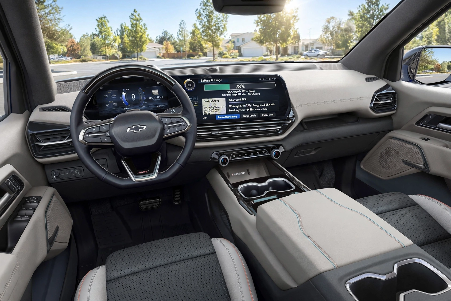 2026 Chevy Silverado EV interior cabin with 17.7-inch touchscreen and digital dashboard